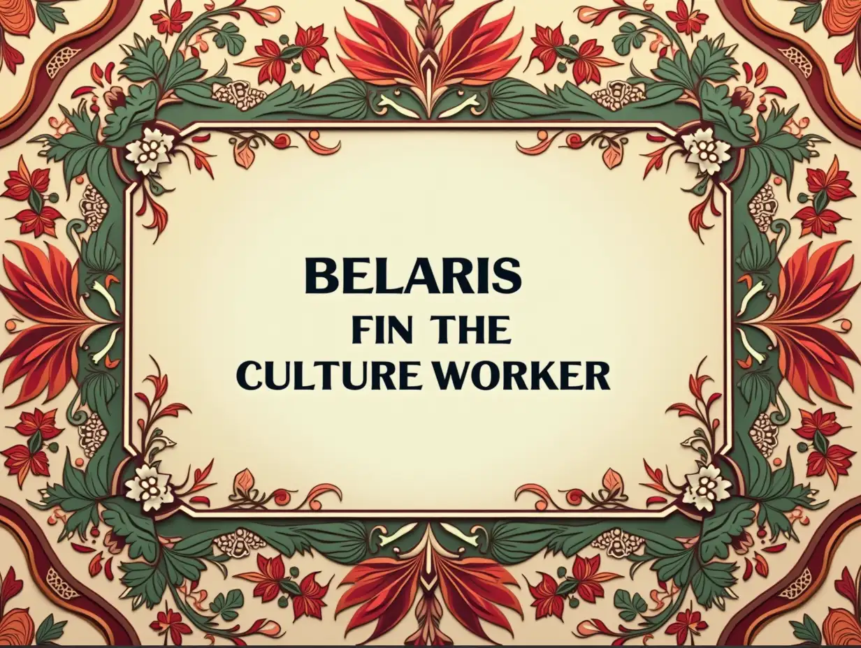 A beautiful background with Belarusian ornament, 'Day of the Culture Worker' inscription in the foreground.