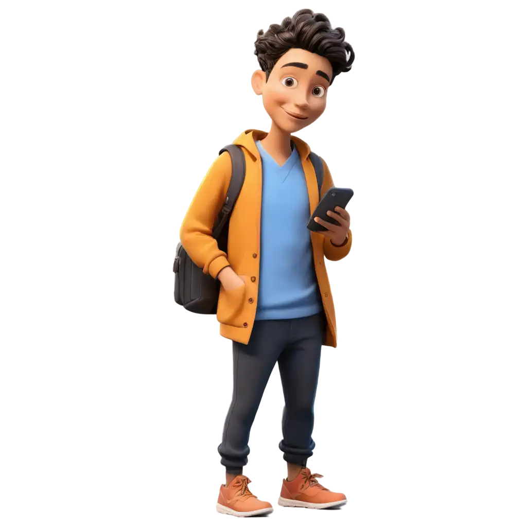 Cartoon-Character-Looking-at-Mobile-HighQuality-PNG-Image-for-Versatile-Applications