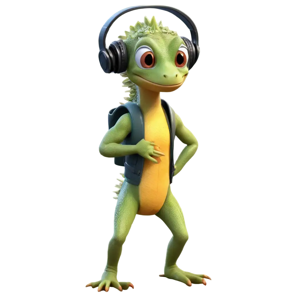 Unique-Animation-Lizard-with-Headphones-PNG-Image-for-Creative-Digital-Content