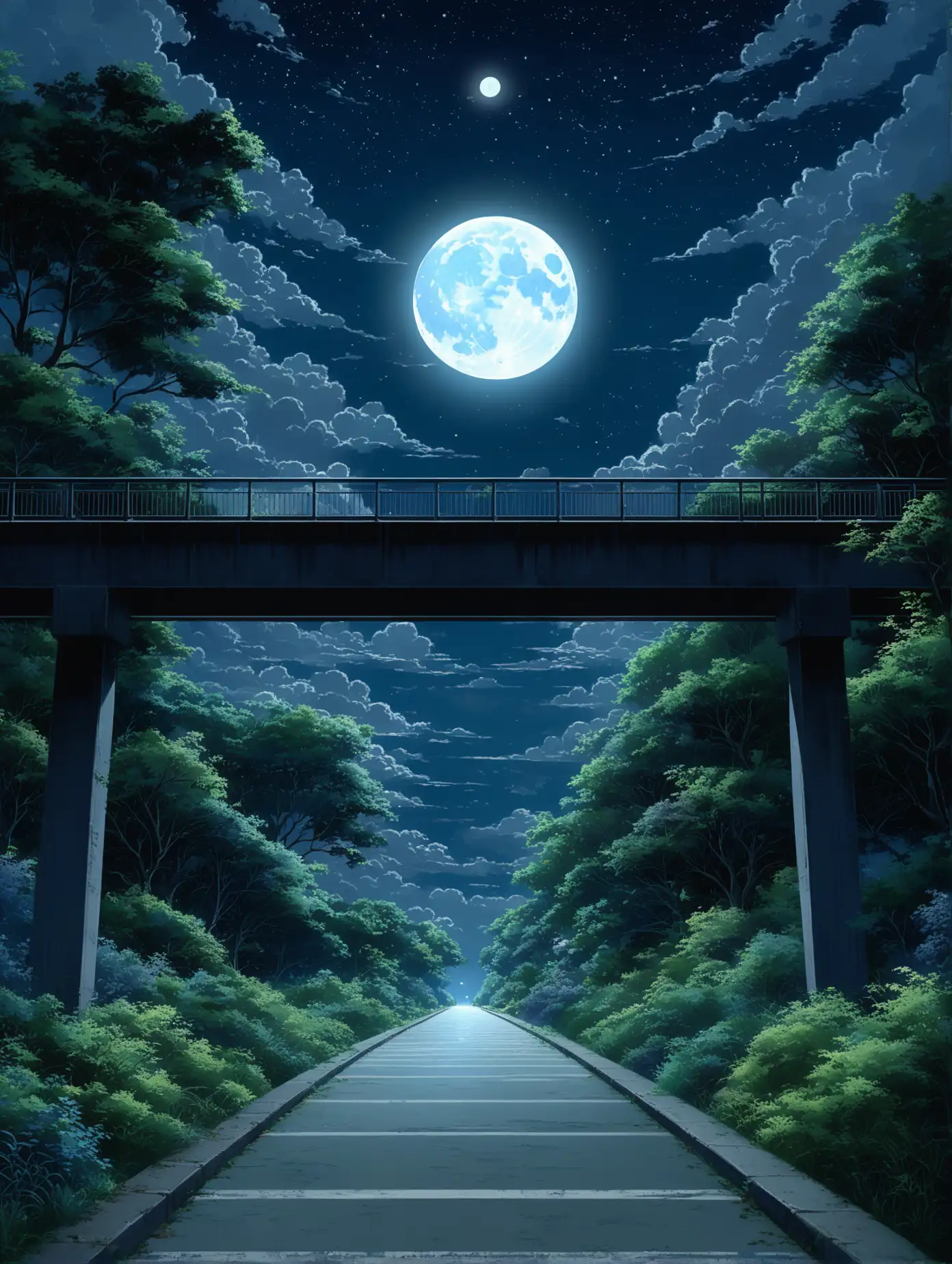 Full-Moon-Night-Overpass-with-Silhouetted-Trees-in-Anime-Style