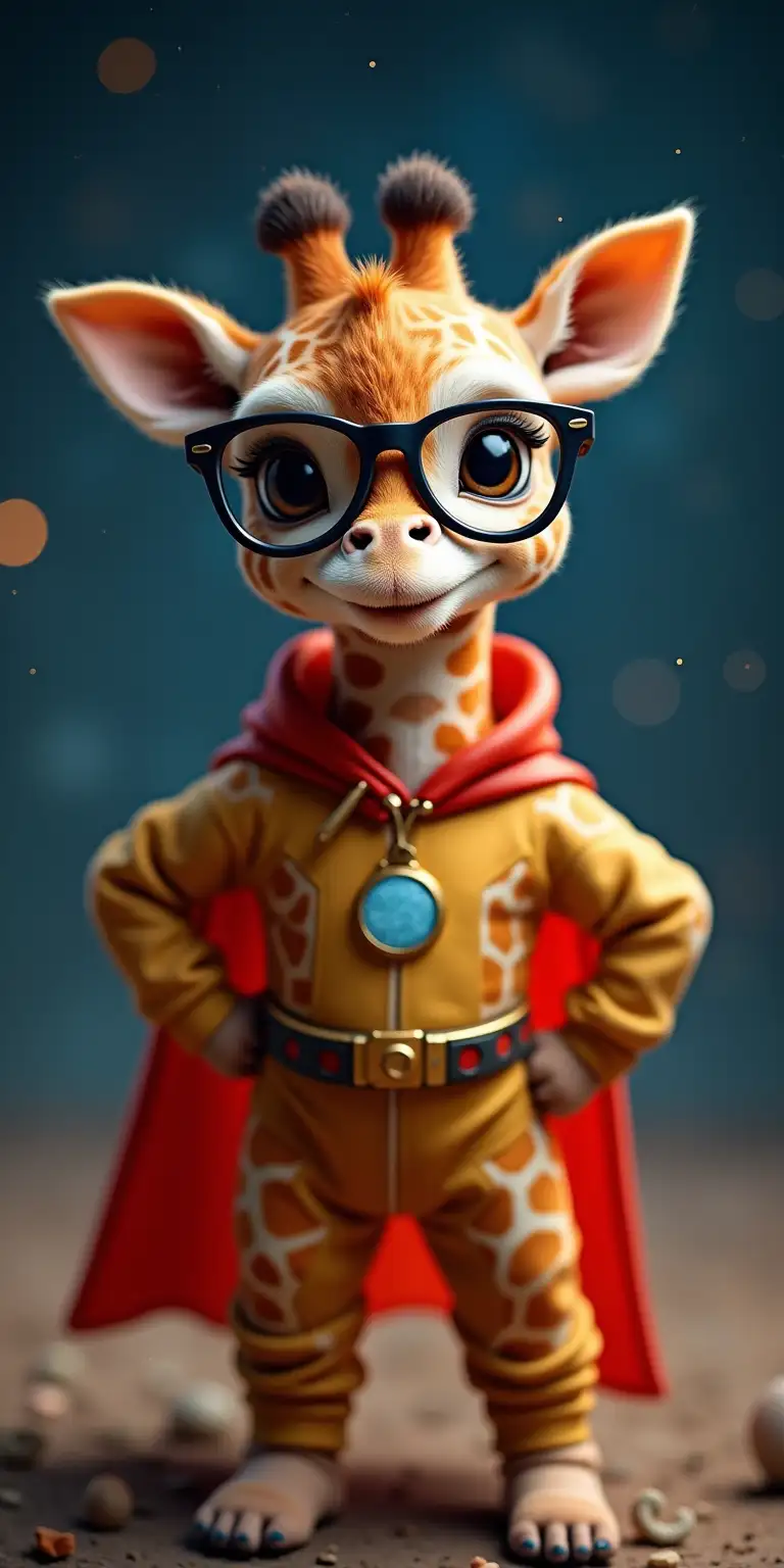 Baby Giraffe Superhero in Space with Glasses