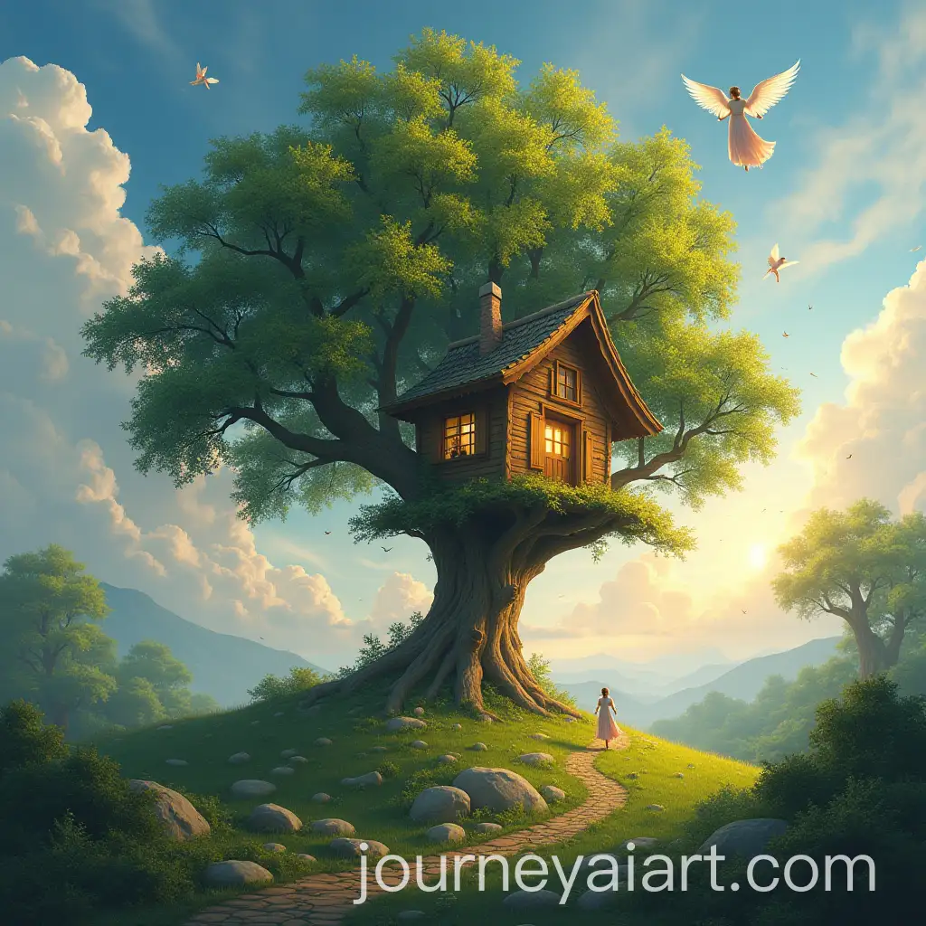 Enchanted-Scenery-with-Flying-Angels-and-Tree-House