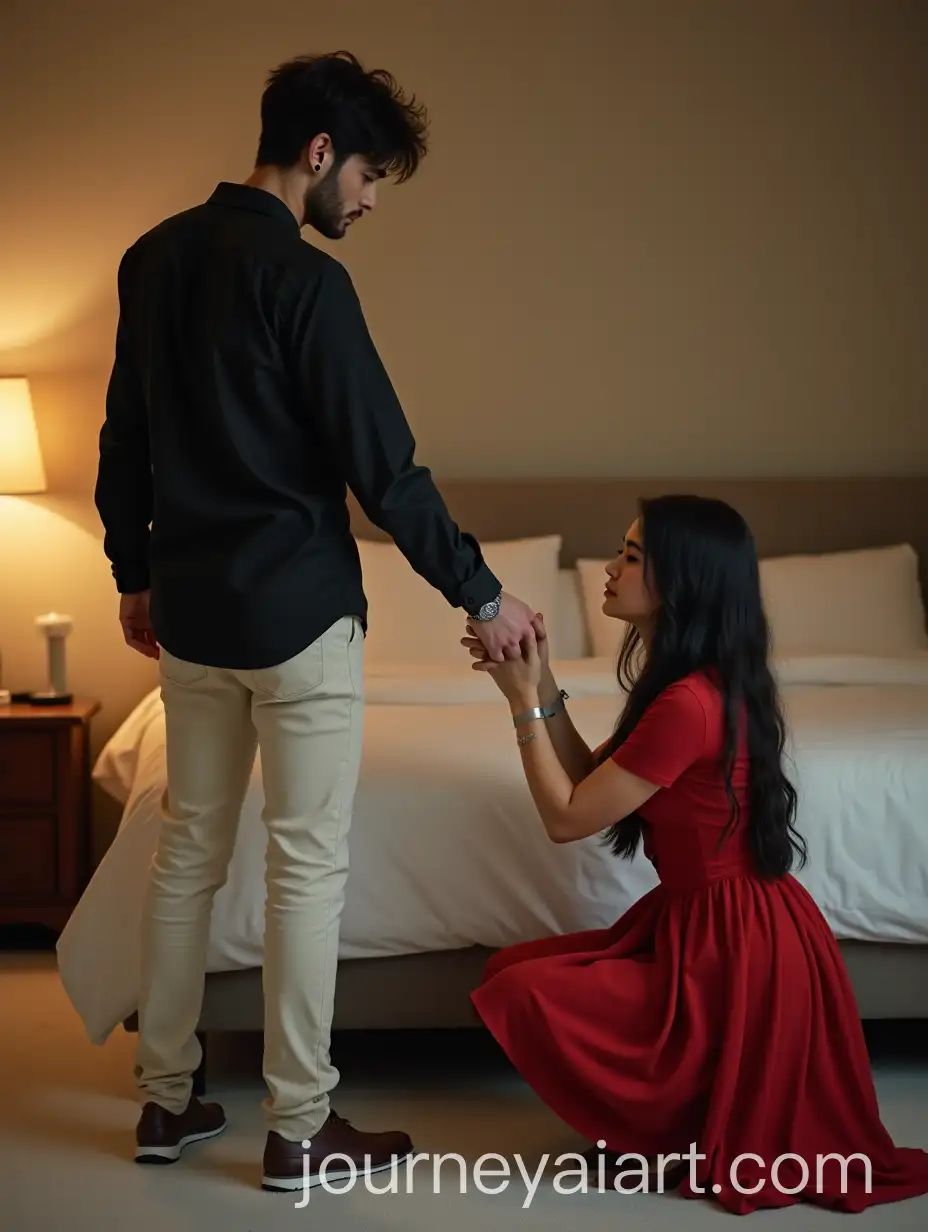 Young-Man-Offering-Support-to-a-Sad-Woman-in-a-Luxurious-Bedroom