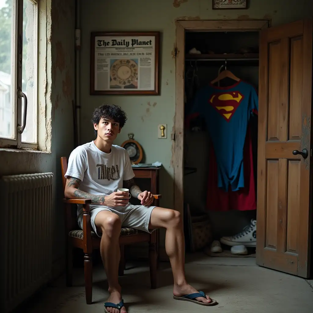 Melancholic-Superman-A-Tattooed-Heros-Reflection-in-a-Rundown-Apartment