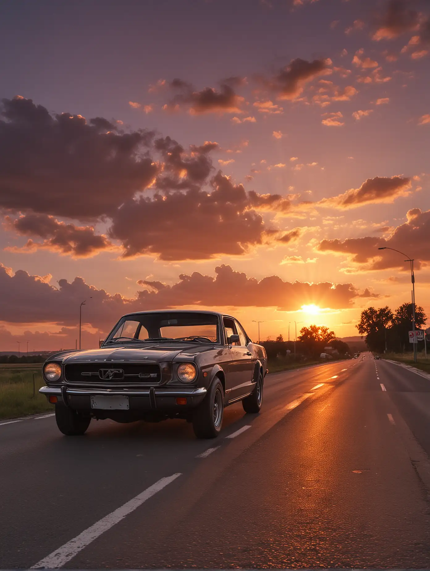 The roads, the cars, the very beautiful sunset
