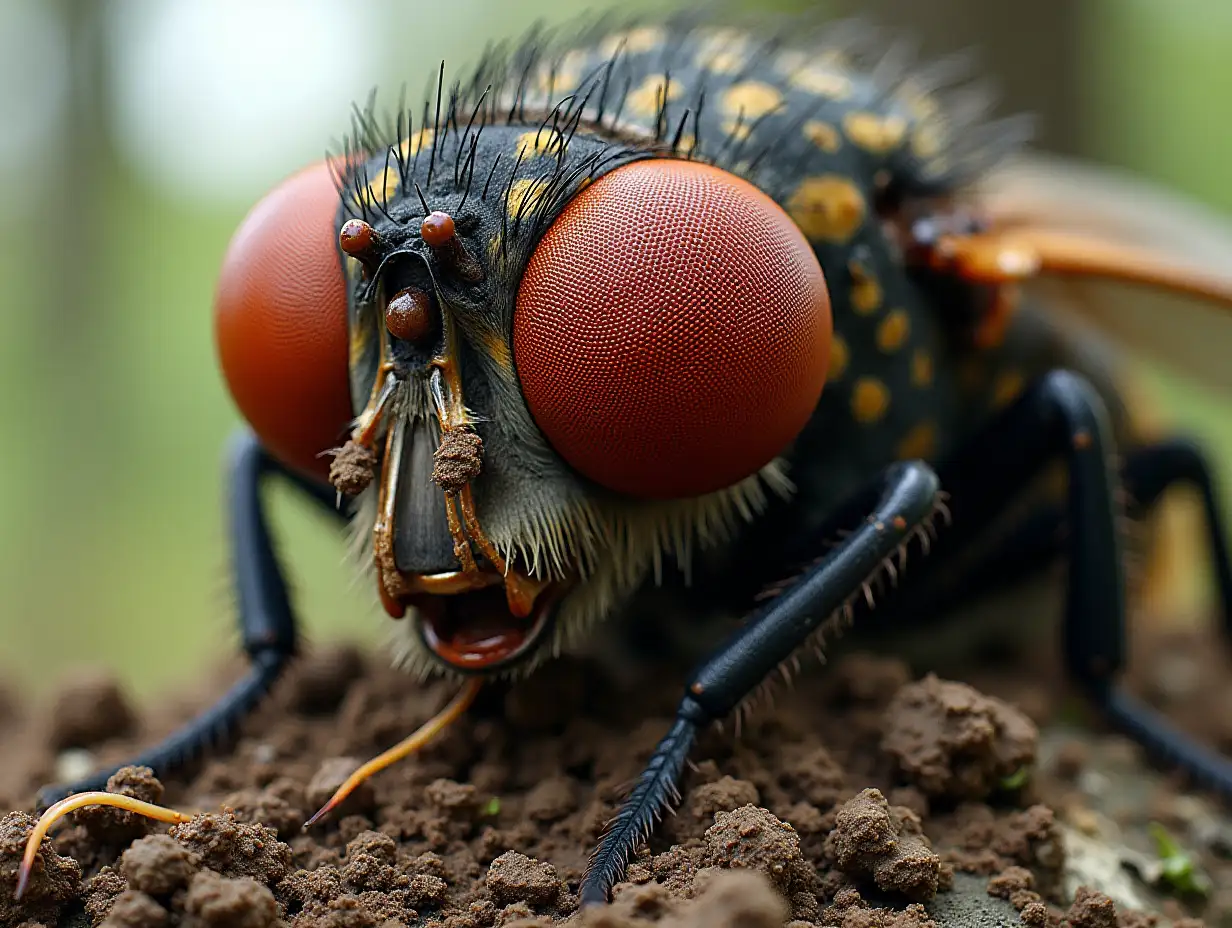 Face transformed into building with brown Fly Agaric roots