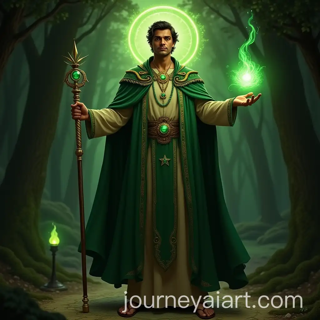 European-Wizard-with-Emerald-Robes-and-Green-Magic-in-Enchanted-Forest