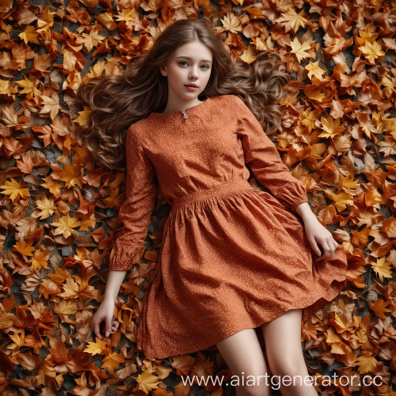 Whimsical-Autumn-Scene-Girl-in-Dress-Amidst-Fallen-Leaves