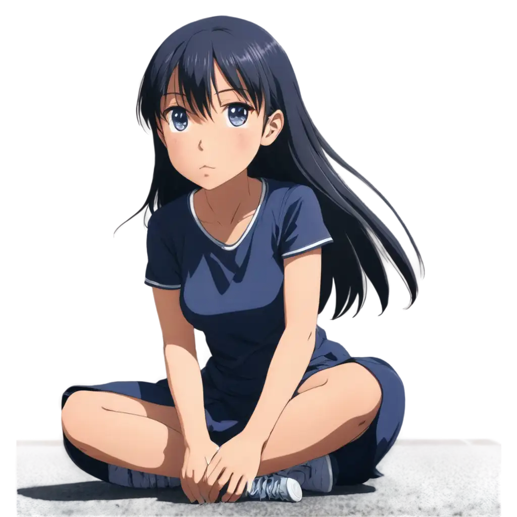 Strong-Anime-Girl-Sitting-in-the-Middle-of-the-Road-PNG-Image-for-Enhanced-Clarity