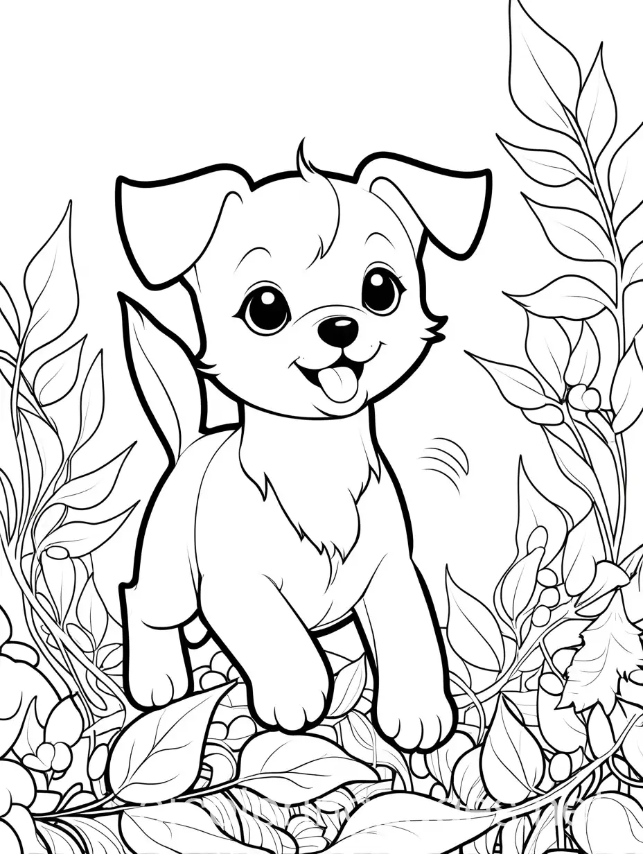 Anime-Puppy-Jumping-in-Leaves-Coloring-Page