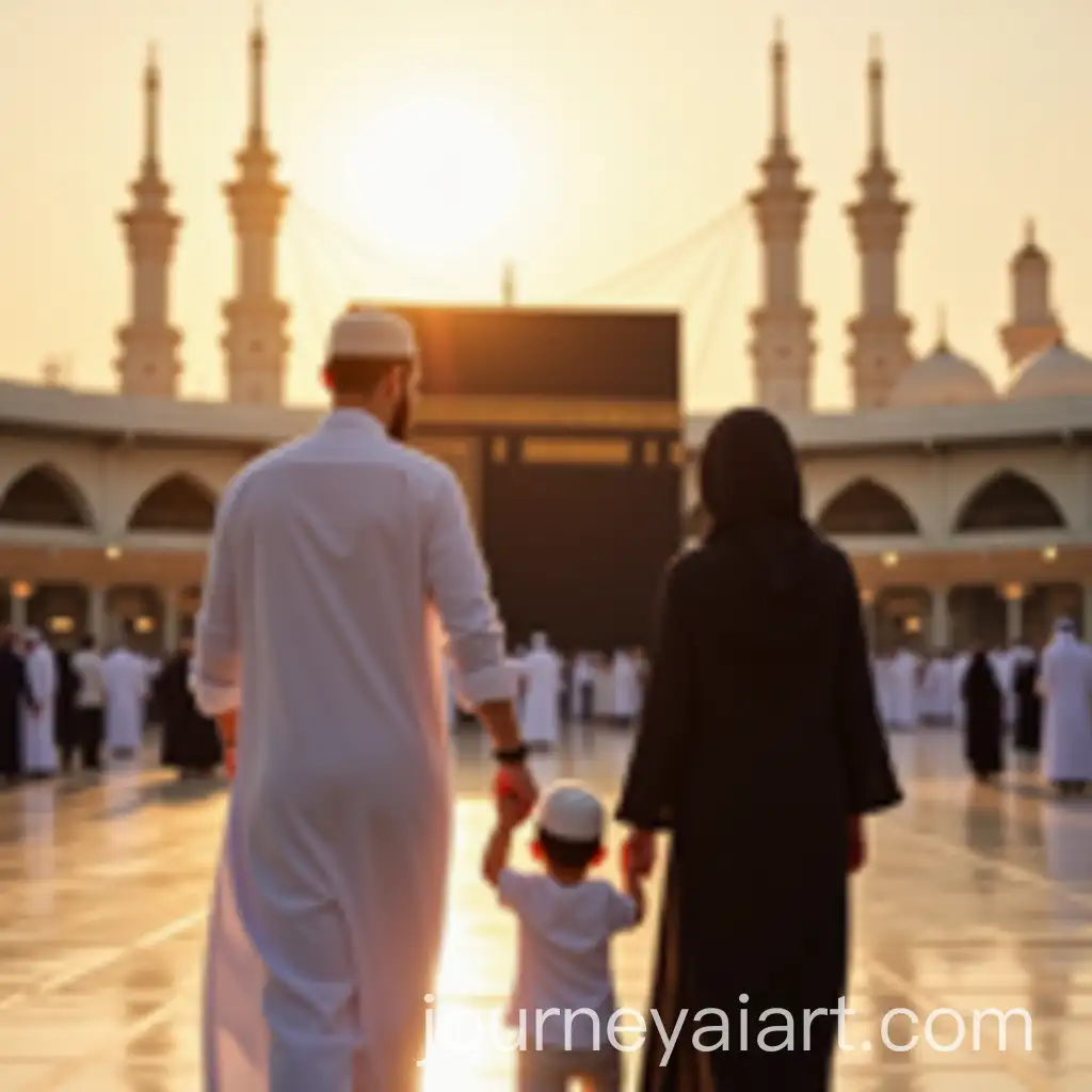 Family-Walking-Towards-the-Kaaba-During-Umrah-at-Sunrise-or-Sunset