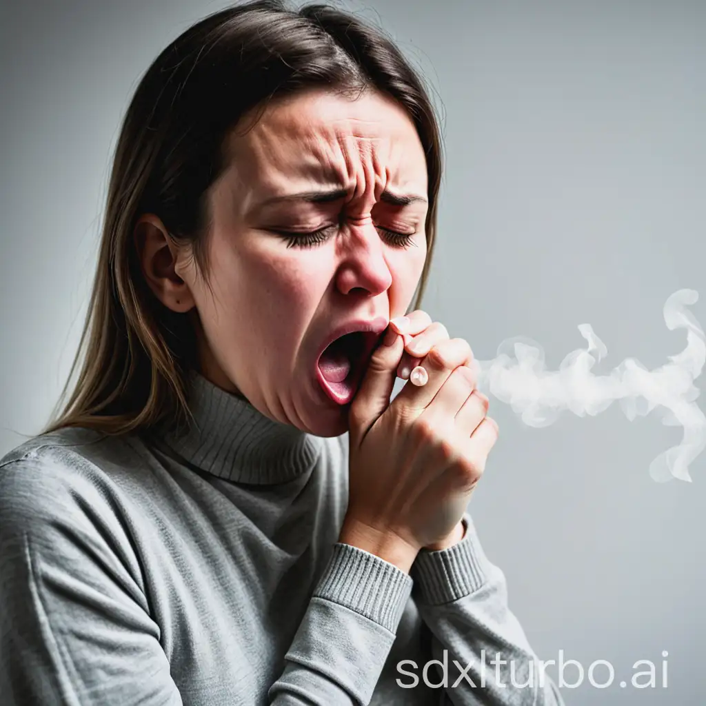 a woman coughing