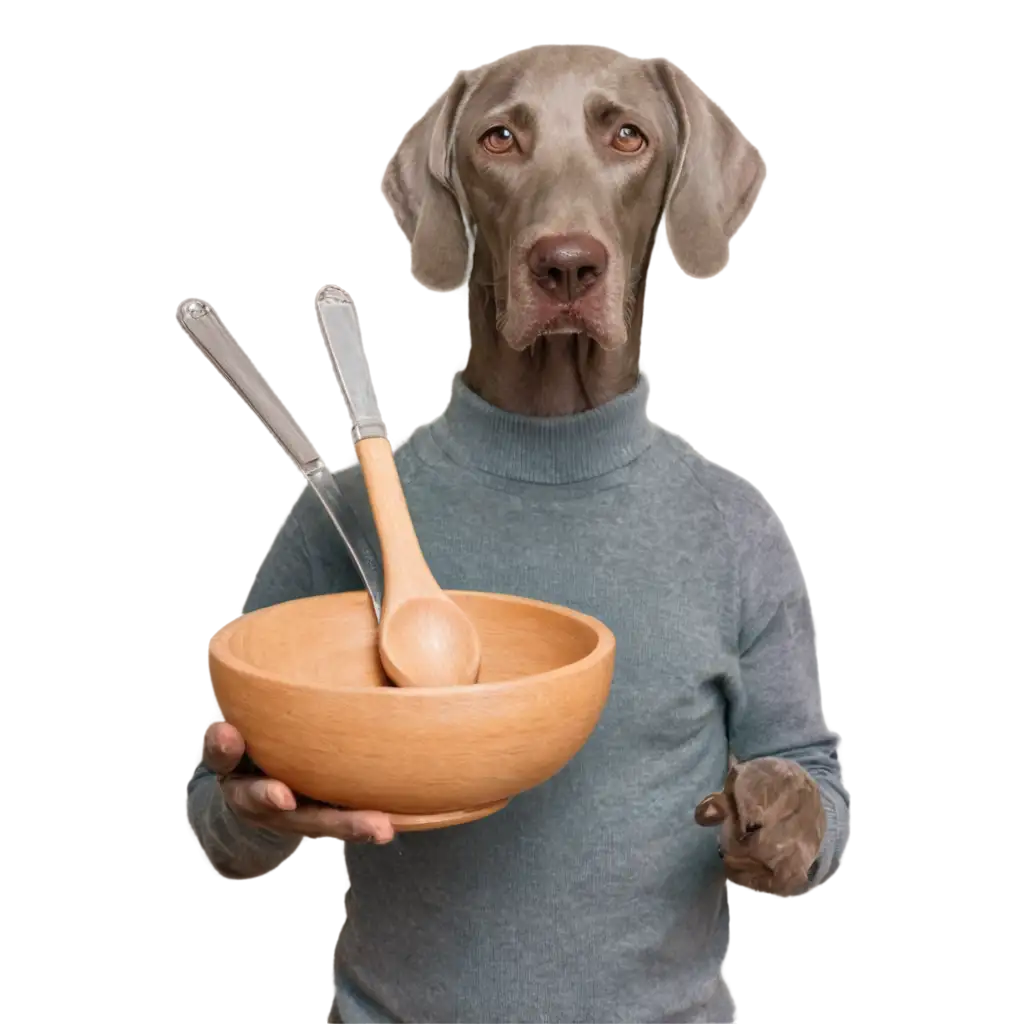 Older-Weimaraner-Holding-Wooden-Bowl-and-Spoon-HighQuality-PNG-Image-for-Versatile-Use