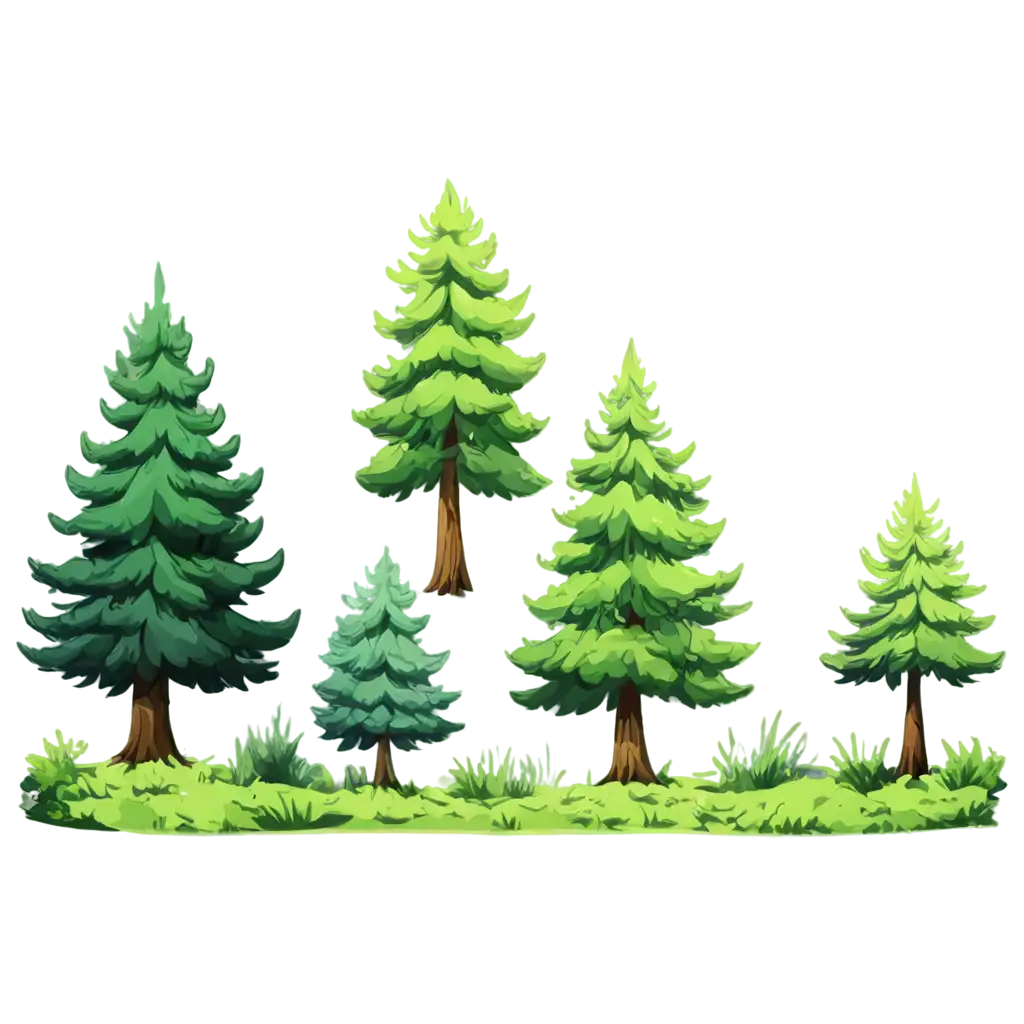 Coniferous-Trees-and-Bushes-in-Anime-Style-with-Black-Outline-PNG-for-Mobile-Games