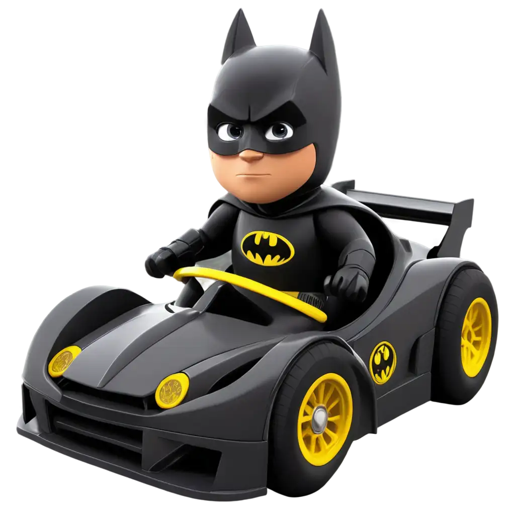 Mini batman cartoon driving a racing car