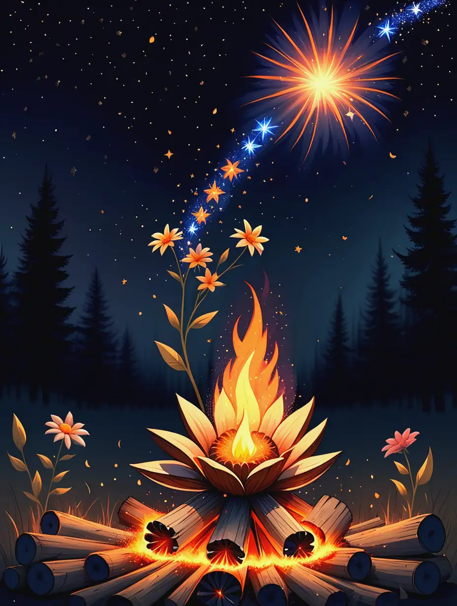 Bonfire-with-Falling-Stars-and-Blooming-Flower