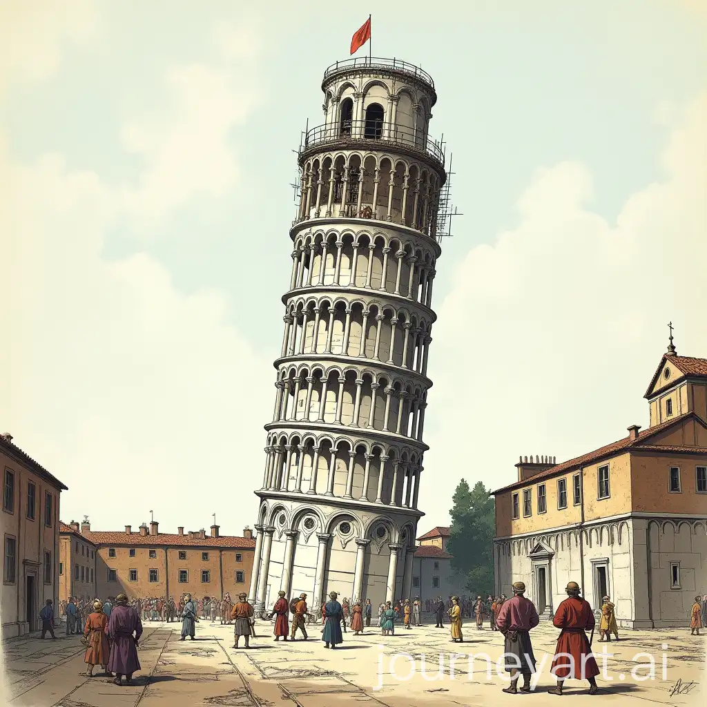 Medieval-Workers-Constructing-the-Leaning-Tower-of-Pisa-Before-Its-Famous-Tilt