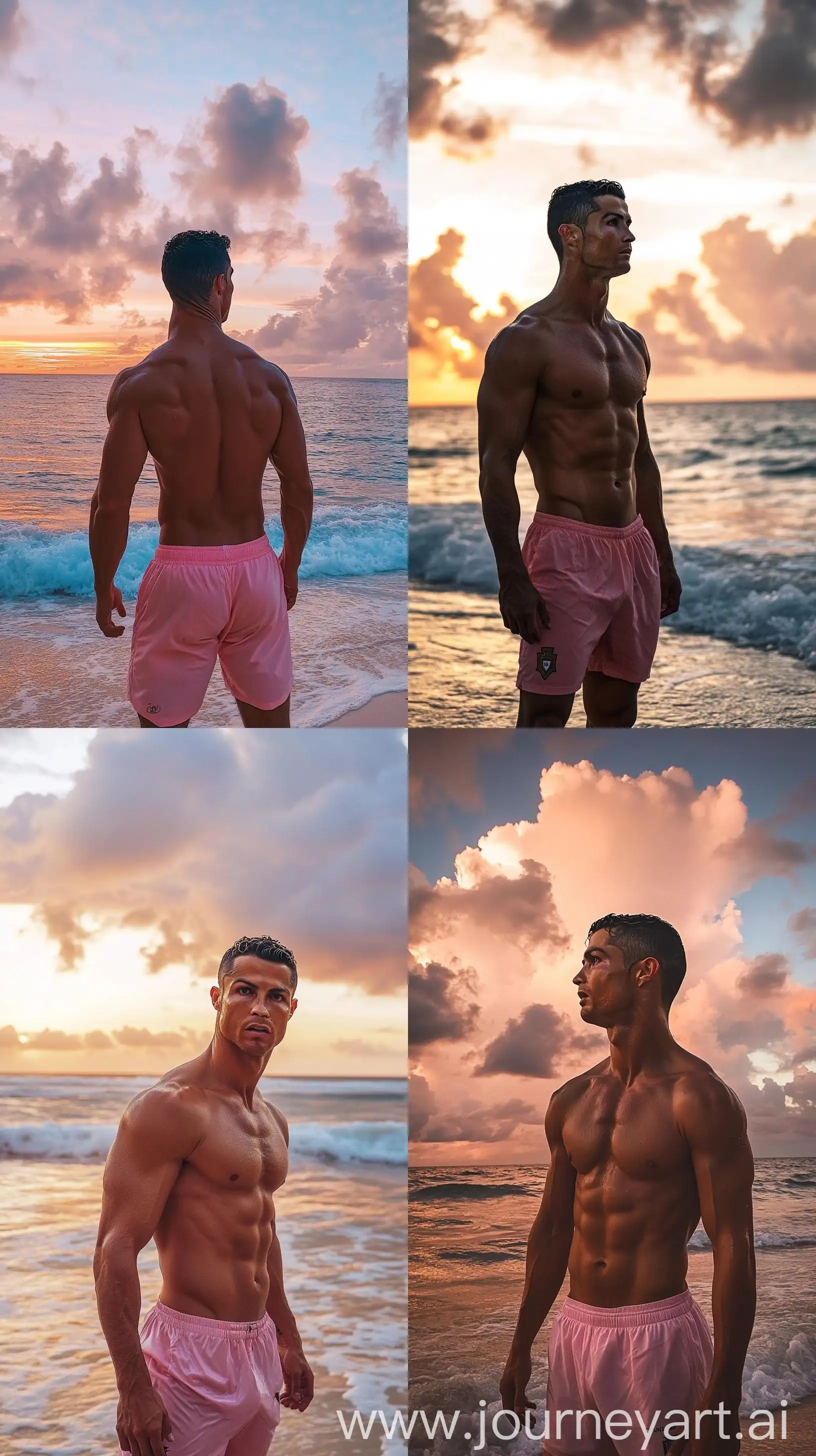 Cristiano-Ronaldo-Pink-Calvin-Klein-Shorts-Beach-Sunset-Scene