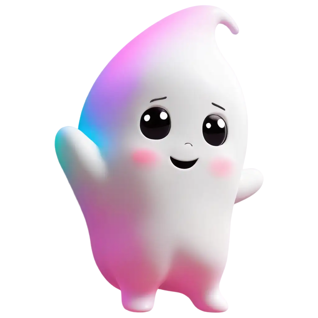 Cute-3D-Ghost-PNG-with-Milky-Glass-Texture-and-Rainbow-Lighting-Transparent-Background-for-Versatile-Use