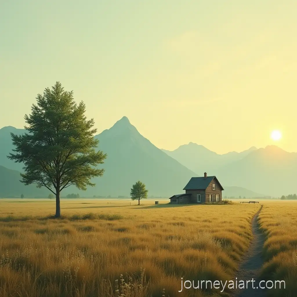 Scenic-Landscape-with-a-Tree-House-Road-Mountains-and-Sun