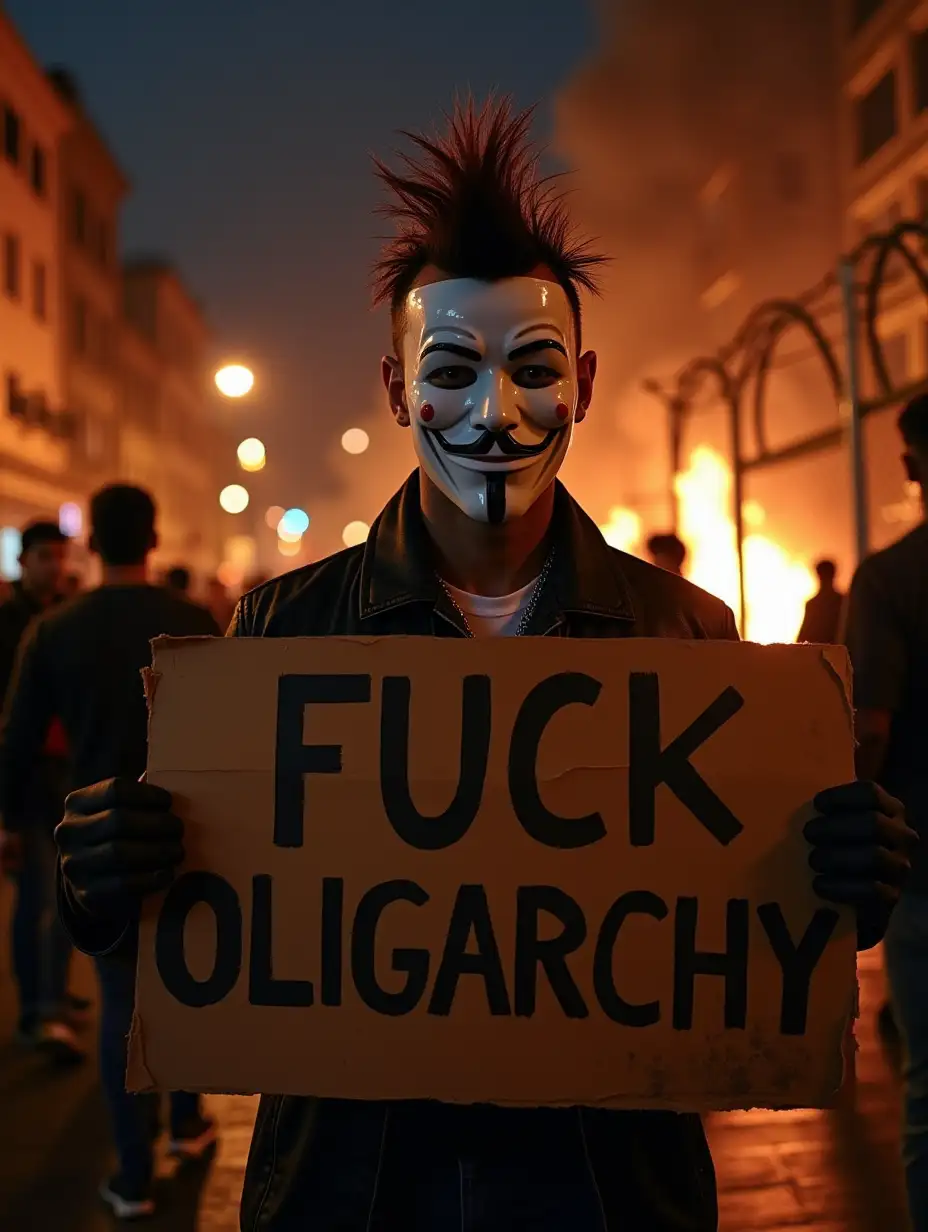 Punk-Rock-Rebel-Holding-FUCK-OLIGARCHY-Sign-Amidst-Chaos-and-Riots