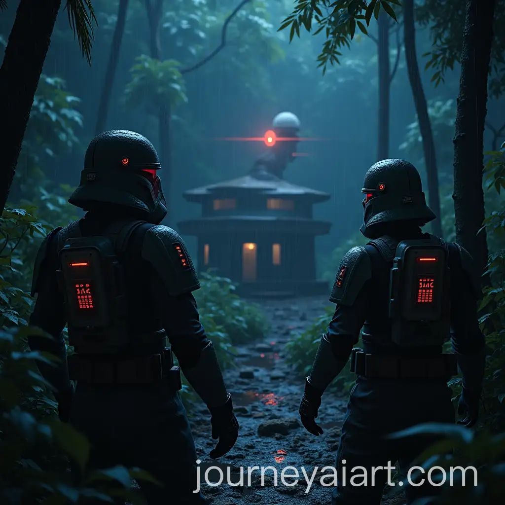 Star-Wars-Jungle-Scene-with-ARF-Troopers-Observing-Pirate-Camp-at-Night-in-the-Rain