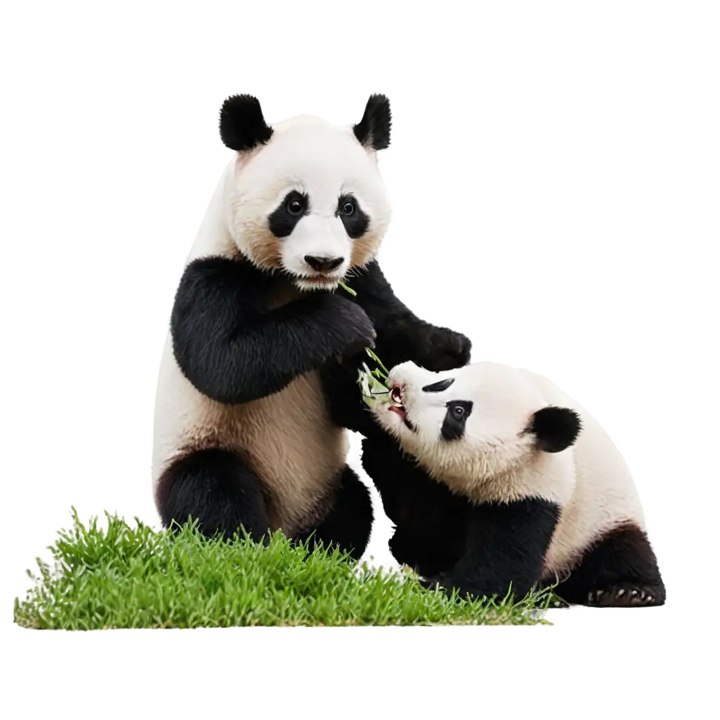 playful panda cub and panda mother