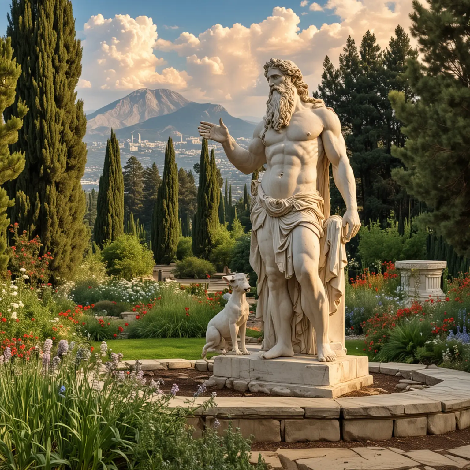 Zeus talking with Athena in the garden of mount olympic