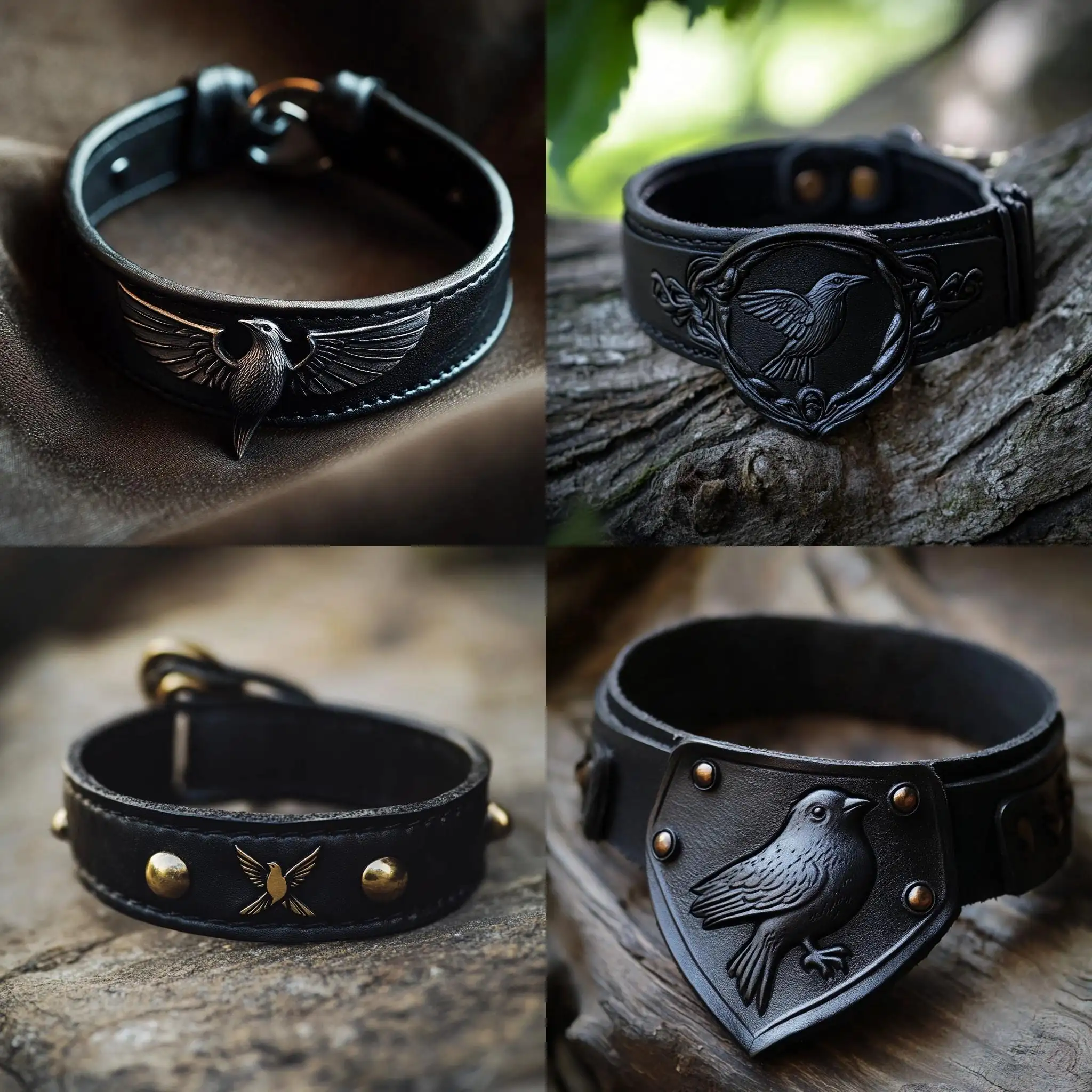 Fantasy-Black-Leather-Choker-Necklace-with-Bird-Symbol