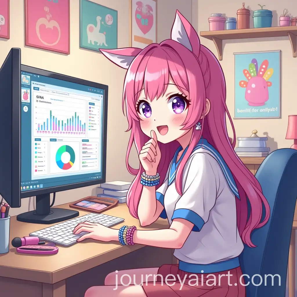 Fashionable-High-School-Girl-in-Gyaru-Style-Engaging-in-Video-Call-in-Her-Room