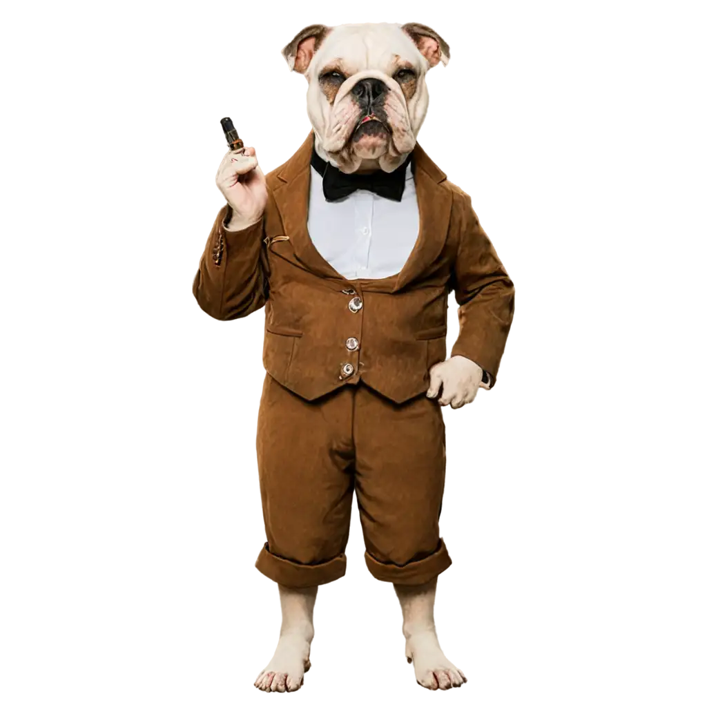 cigar smoking bulldog standing like a human smoking his cigar