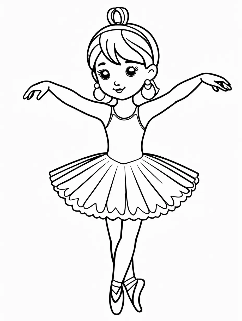 Very easy coloring page for 3 years old toddler. simple. christmas ballerina pendant. Without shadows. Thick black outline, without colors and big details. White background.