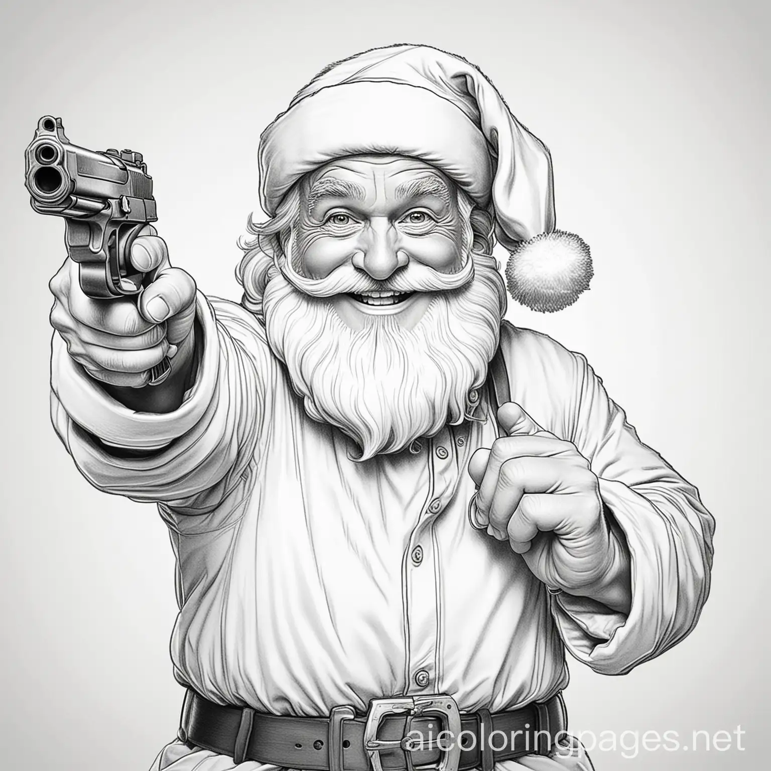 Santa-Claus-Playfully-Pointing-a-Gun-While-Smiling-Coloring-Page