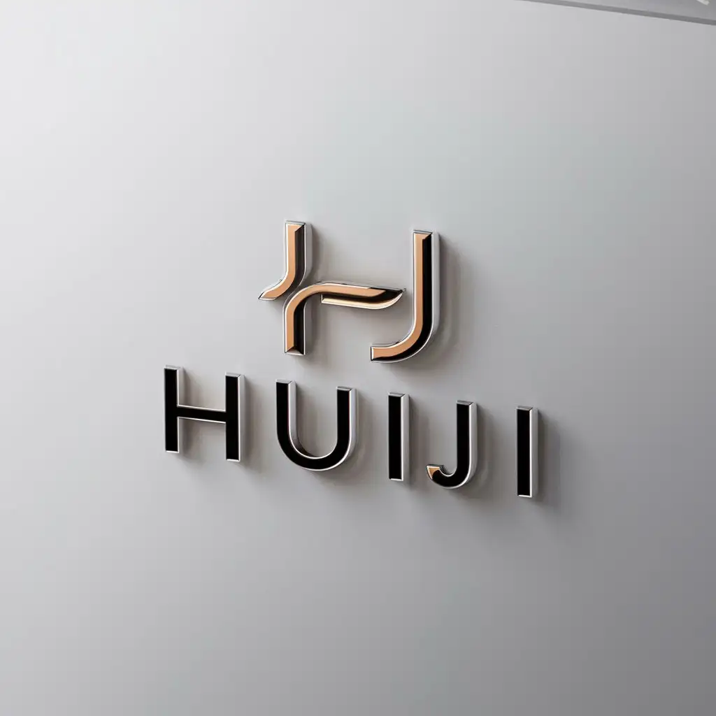 a logo design,with the text "HuiJi", main symbol:H and J,Minimalistic,clear background