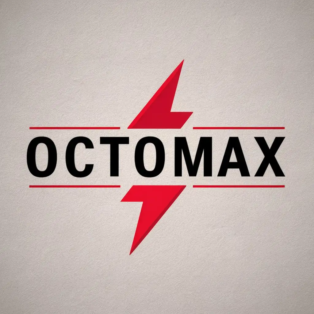 LOGO Design For Octomax Red Lightning Bolt Symbolizing Power and Innovation on Black Background