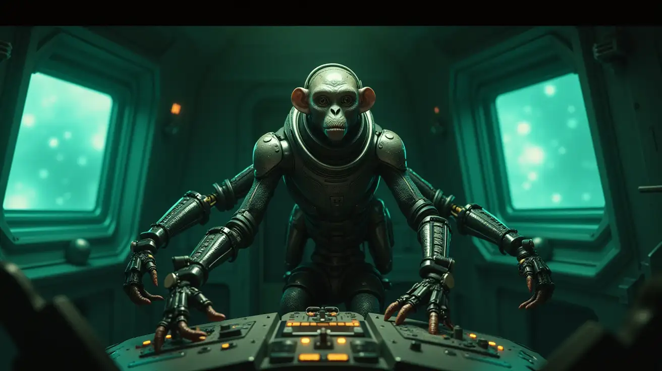 FourArmed-AnimalRobot-Hybrid-Monkey-Operating-Spaceship-Controls