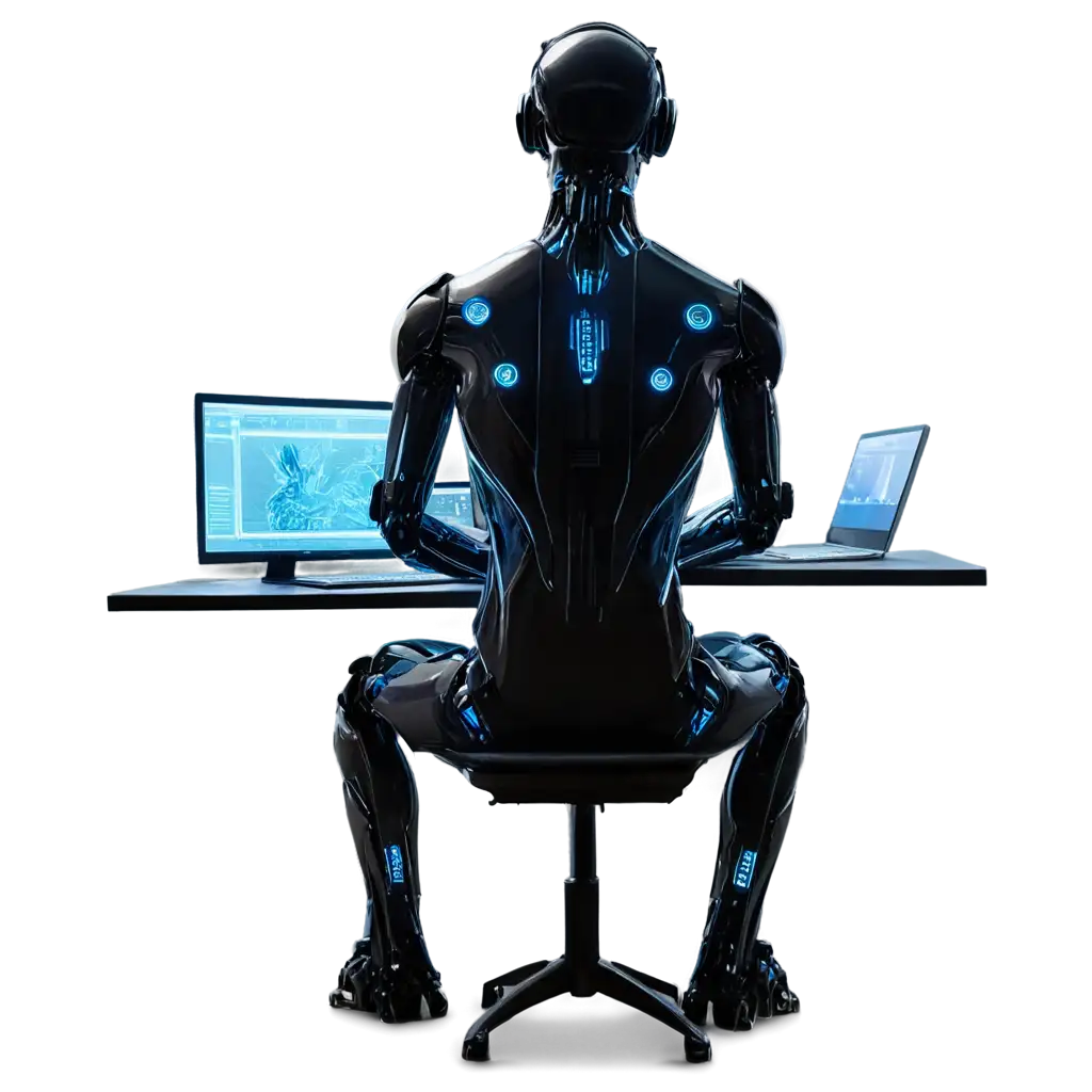 Futuristic-Robot-at-HighTech-Computer-Workstation-PNG-Cyberpunk-AI-Design