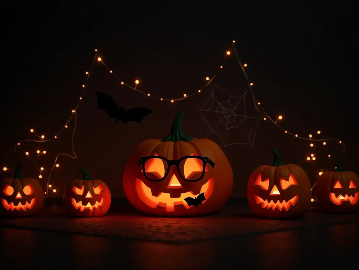 Spooky-Halloween-Pumpkins-with-Accessories-and-Dark-Ambience