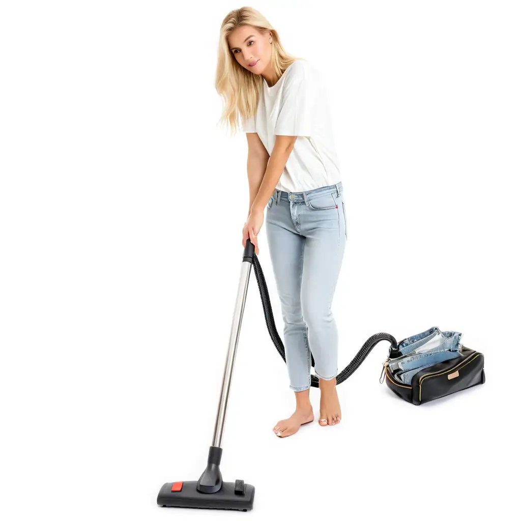 Blonde Woman Fashion Portrait with Jeans and White TShirt