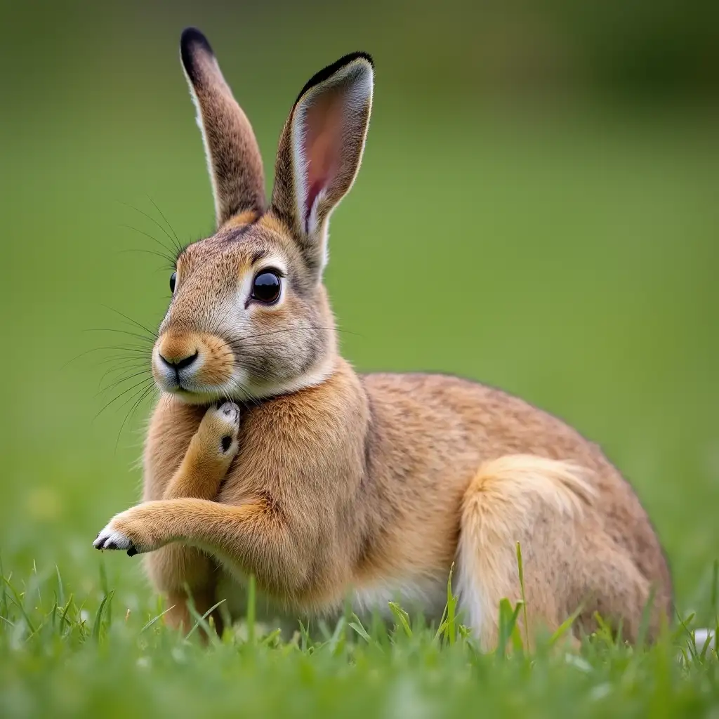 Adult-Hare-Resting-on-Meadow-with-Raised-Elbow-and-Paw-on-Hip