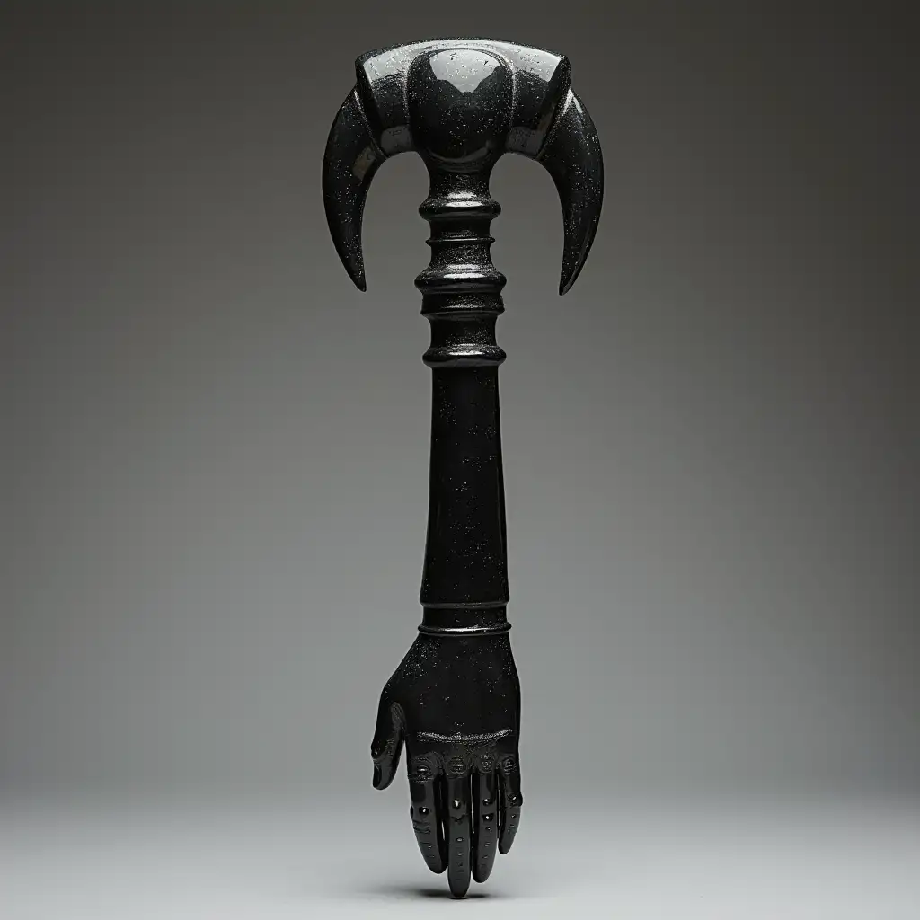 Fantasy Black Obsidian Mace with Armshaped Hilt and Hand Grip