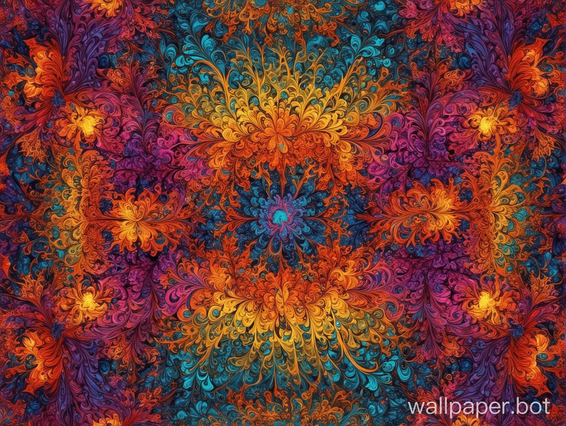 psychedelic fractals with vibrant colors. swirling around in a kaleidoscopic pattern