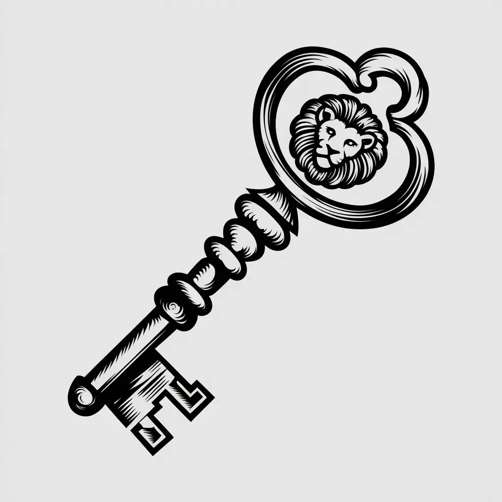 Vintage Leo Zodiac Symbol Key in Black and White Vector