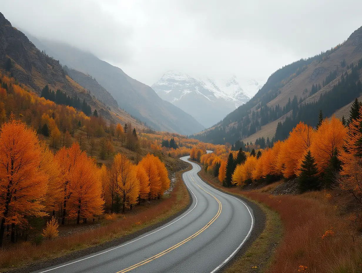 View of windy fall road landscape