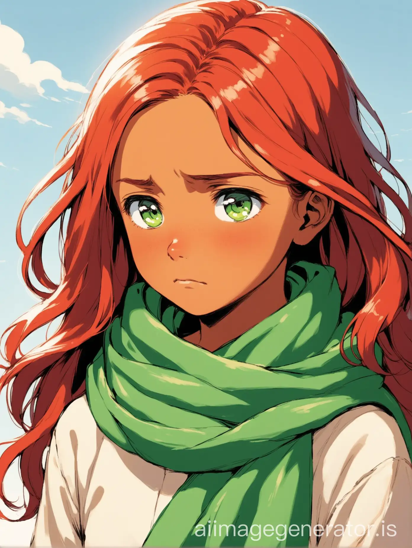 Sad-Adolescent-Girl-with-Red-Wavy-Hair-and-Green-Scarf