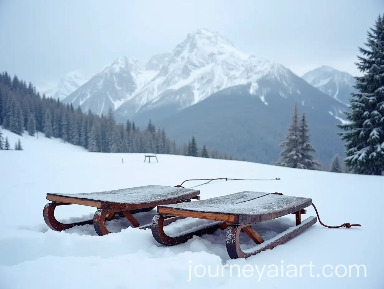 Wooden-Sleds-on-the-Tatra-Mountains-with-Garlowice-Shield-in-Background