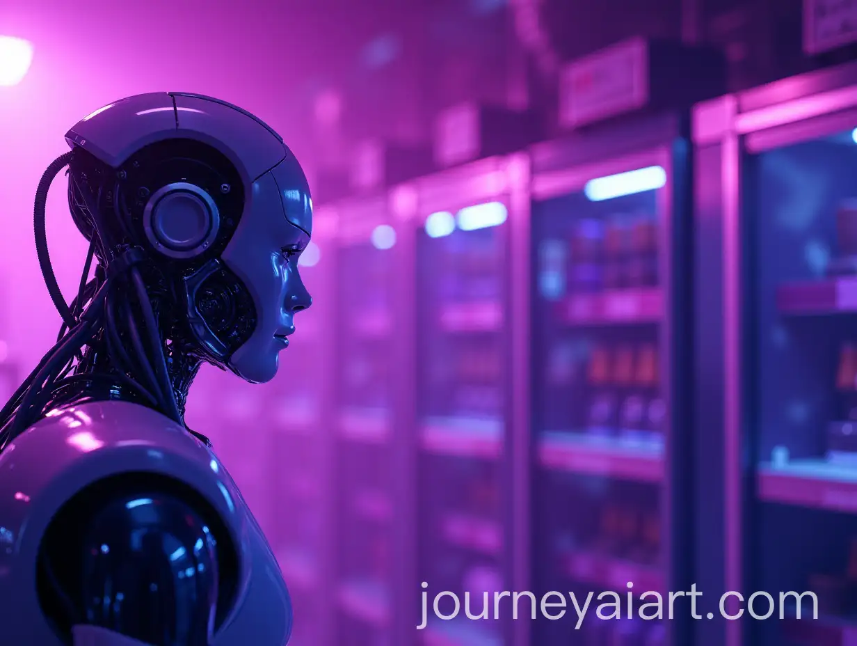 Hyper-Realistic-Robots-in-Violet-Neon-Tinted-Industrial-Scene