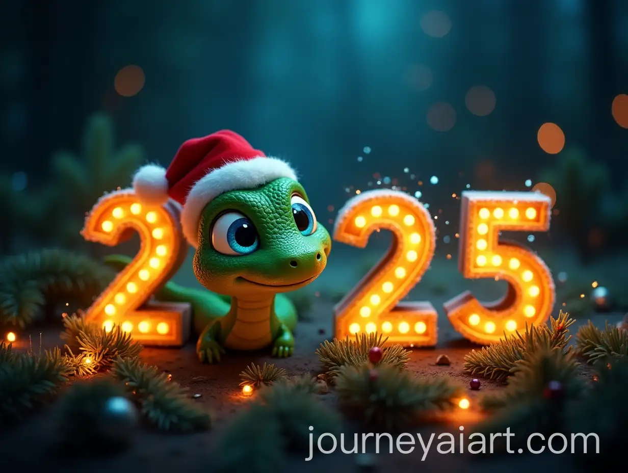 2025-Glowing-Numbers-with-Cute-Snake-Christmas-Elements-and-Fireworks