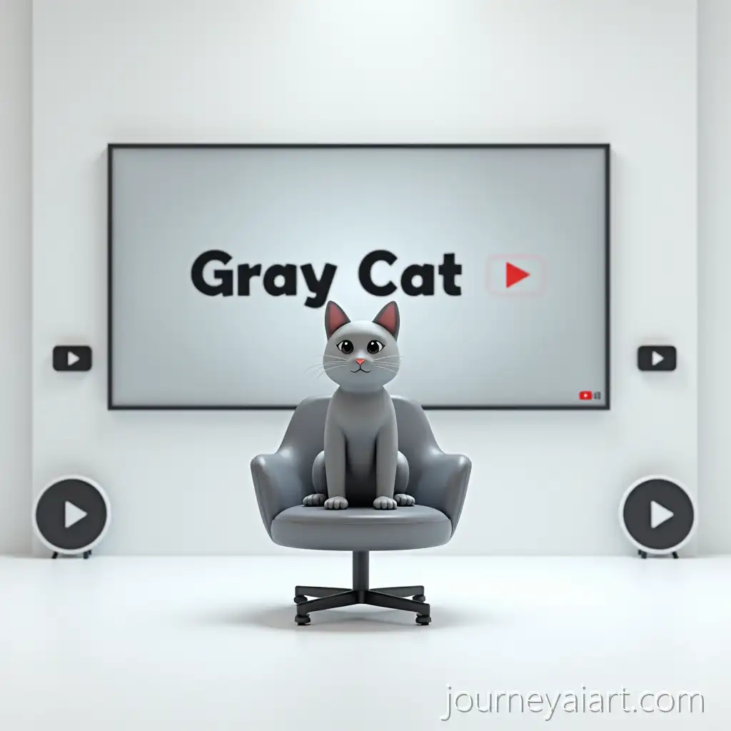 Gray-cat-in-modern-roomGray-Cat-on-Modern-Swivel-Chair-in-Minimalist-White-Room-with-YouTube-Play-Buttons