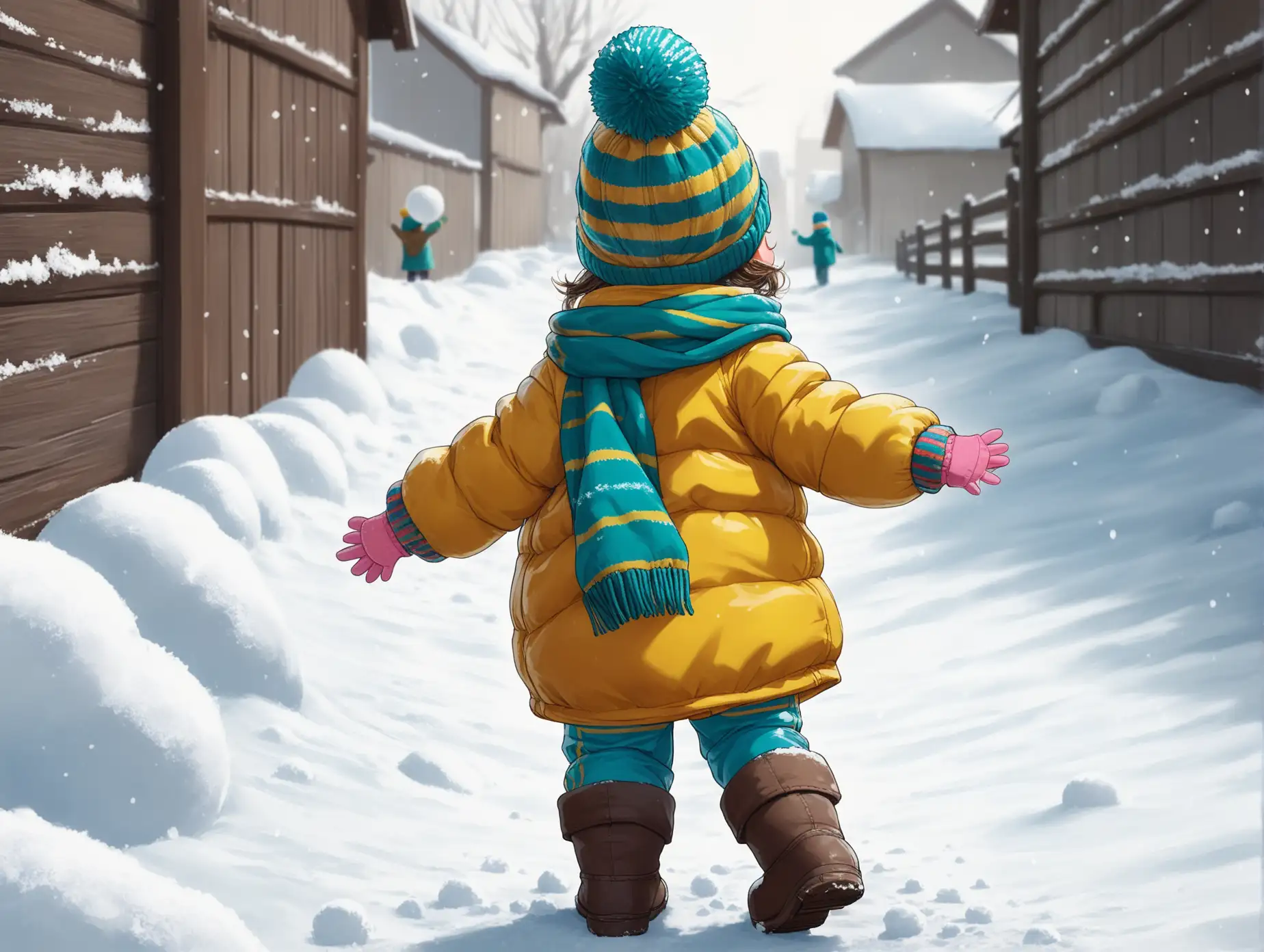 Cheerful-Child-in-Colorful-Winter-Gear-Holding-Snowball